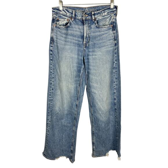 American Eagle Denim - American Eagle High Rise Baggy Wide Leg Raw Hem Distressed 90s Y2K Baggy Jeans 2